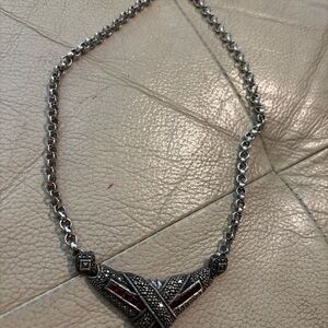 Judith Jack Silver and Garnet Marcasite Necklace